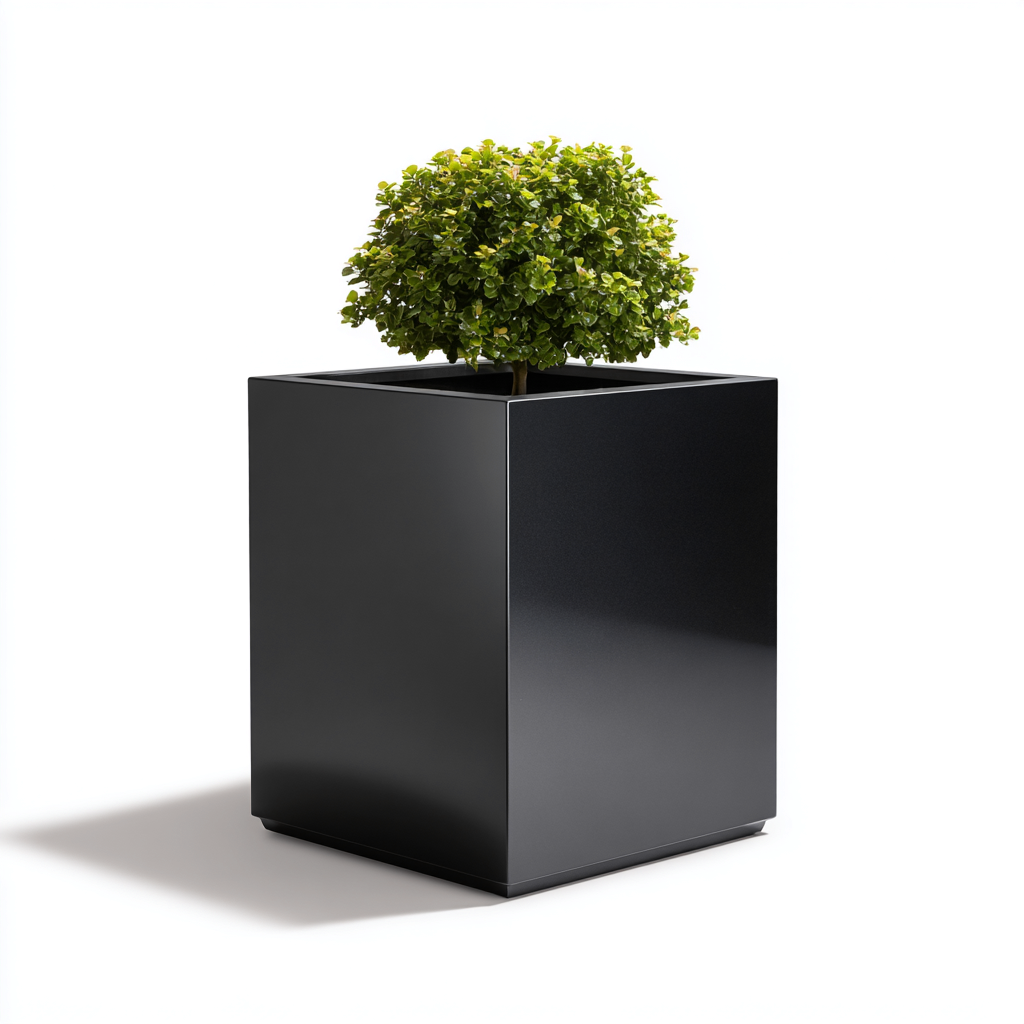 Vaso per piante in metallo 32x32x40 cm - nero - design moderno-Craftgoloft