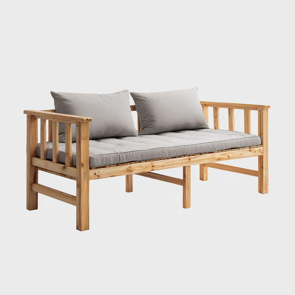 Divano letto struttura in legno con cuscini grigi 185x75x85 cm stile naturale-Craftgoloft