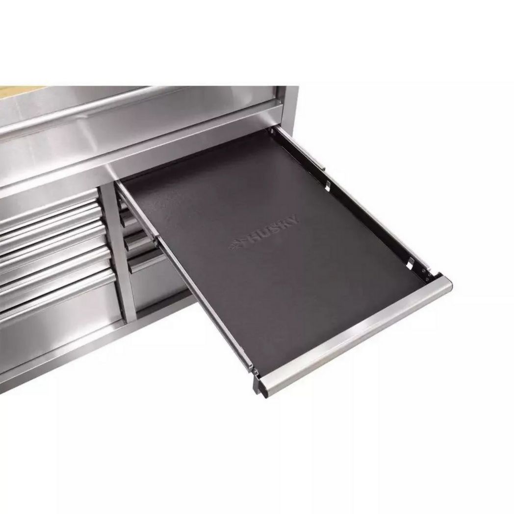 Établi mobile de 72 po, 18 tiroirs et 24 po de profondeur, en bois massif et acier inoxydable