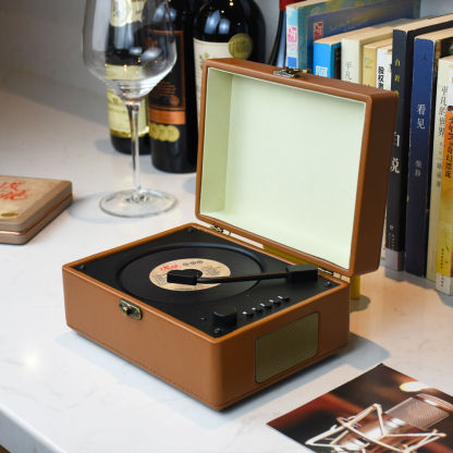 Auryvox CD8 – Hi-Fi CD-spelare: Dubbla högtalare, precisionslaser, vintage läder och trä