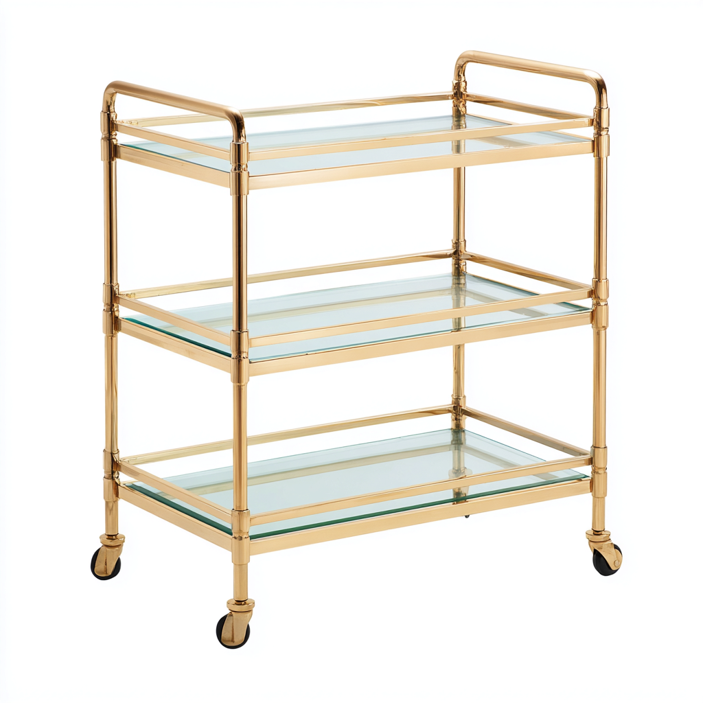 Carrello da cucina - metallo-vetro - 80x45x92cm - oro - design moderno-Cottagonest
