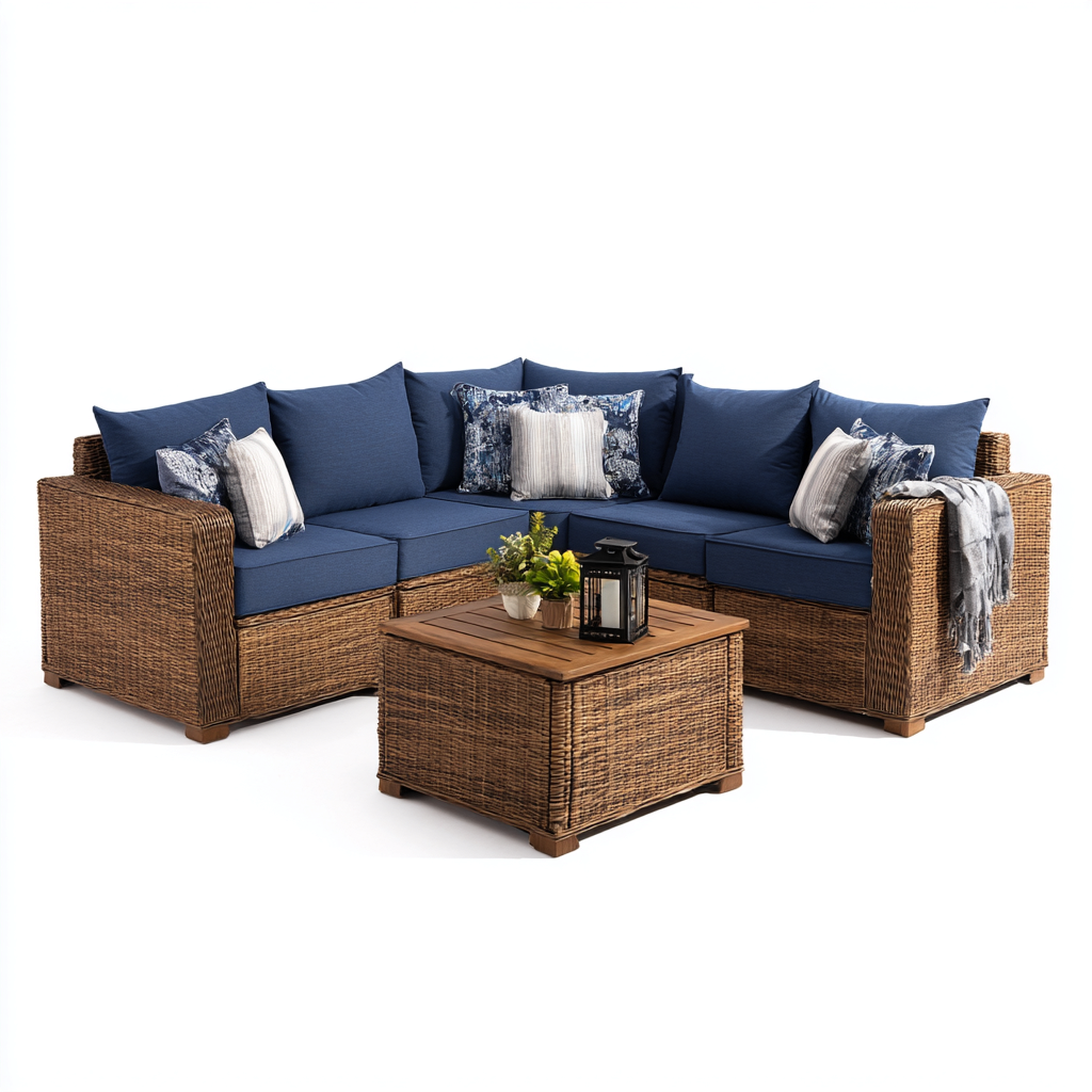 Divani da esterno - rattan sintetico - 240x180x75 cm - blu - design moderno-Cottagonest