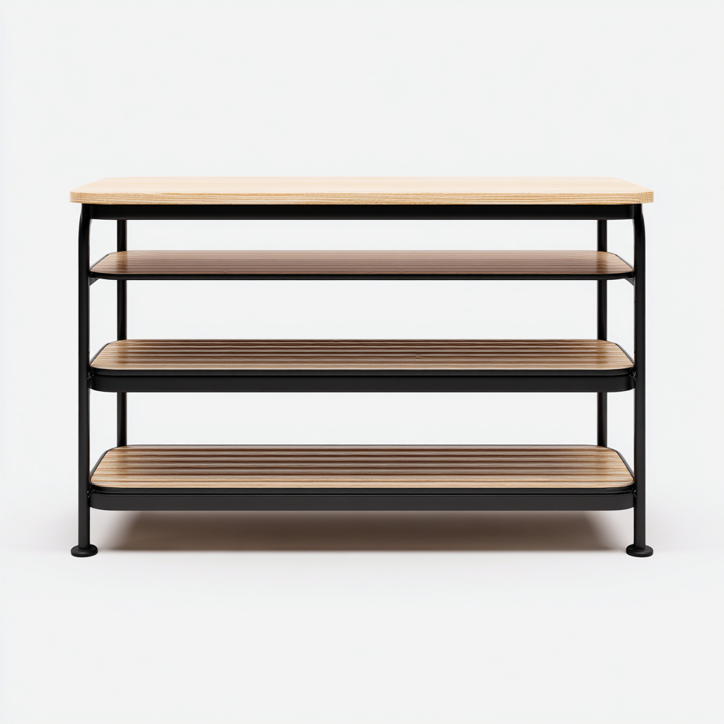 Scarpiera-Acciaio-Legno-80x30x60cm-nero-legno naturale-Design Moderno-Cottagonest