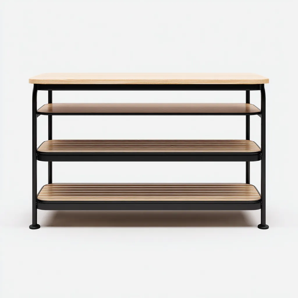 Scarpiera-Acciaio-Legno-80x30x60cm-nero-legno naturale-Design Moderno-Cottagonest