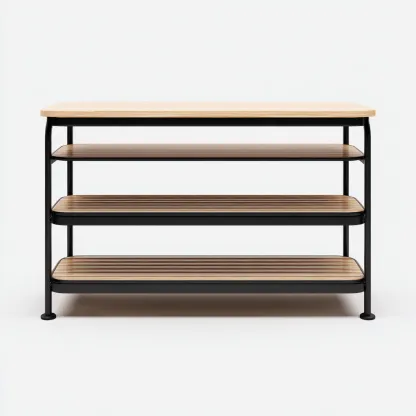 Scarpiera-Acciaio-Legno-80x30x60cm-nero-legno naturale-Design Moderno-Cottagonest