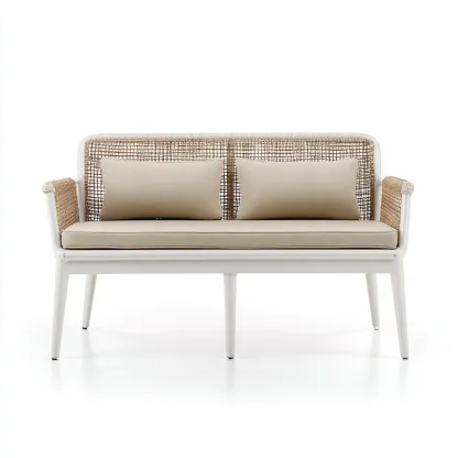 Divani da esterno - metallo - rattan sintetico - 130x70x85 cm - beige - design moderno-Cottagonest