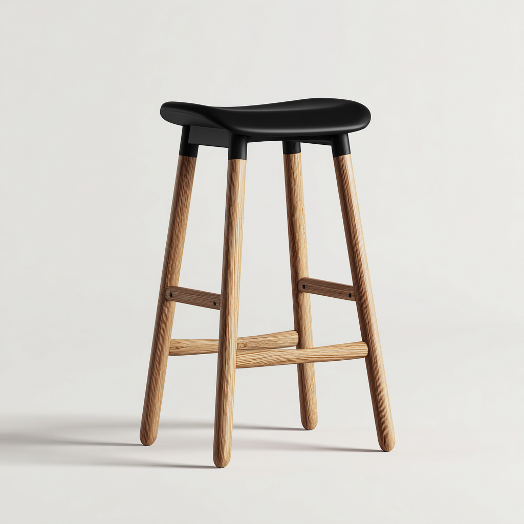 Sgabello da bar-legno-polimero-45x34x76cm-nero-naturale-design moderno-Cottagonest