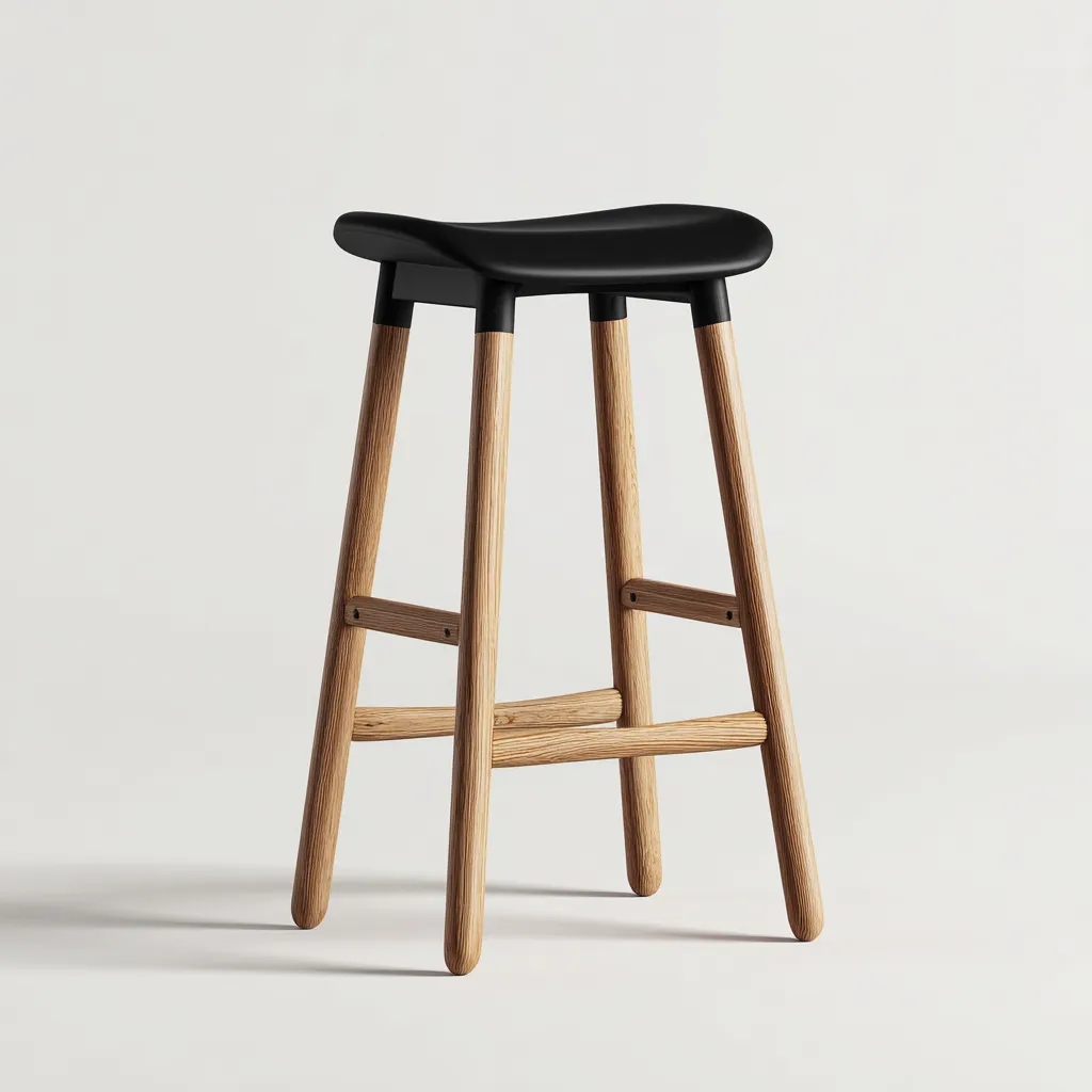 Sgabello da bar-legno-polimero-45x34x76cm-nero-naturale-design moderno-Cottagonest