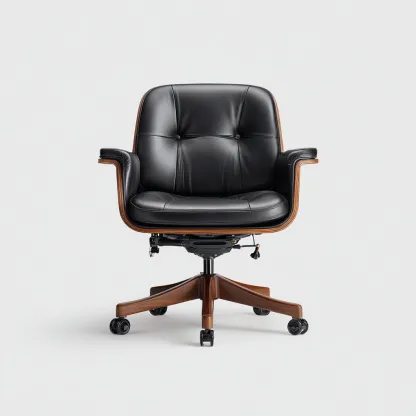 Sedia da ufficio-pelle-legno-metallo-65x63x92cm-nero-design moderno-Cottagonest