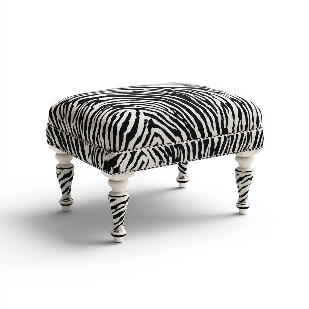 Pouf - tessuto-legno - 60x50x46cm - bianco-nero - moderno-Cottagonest