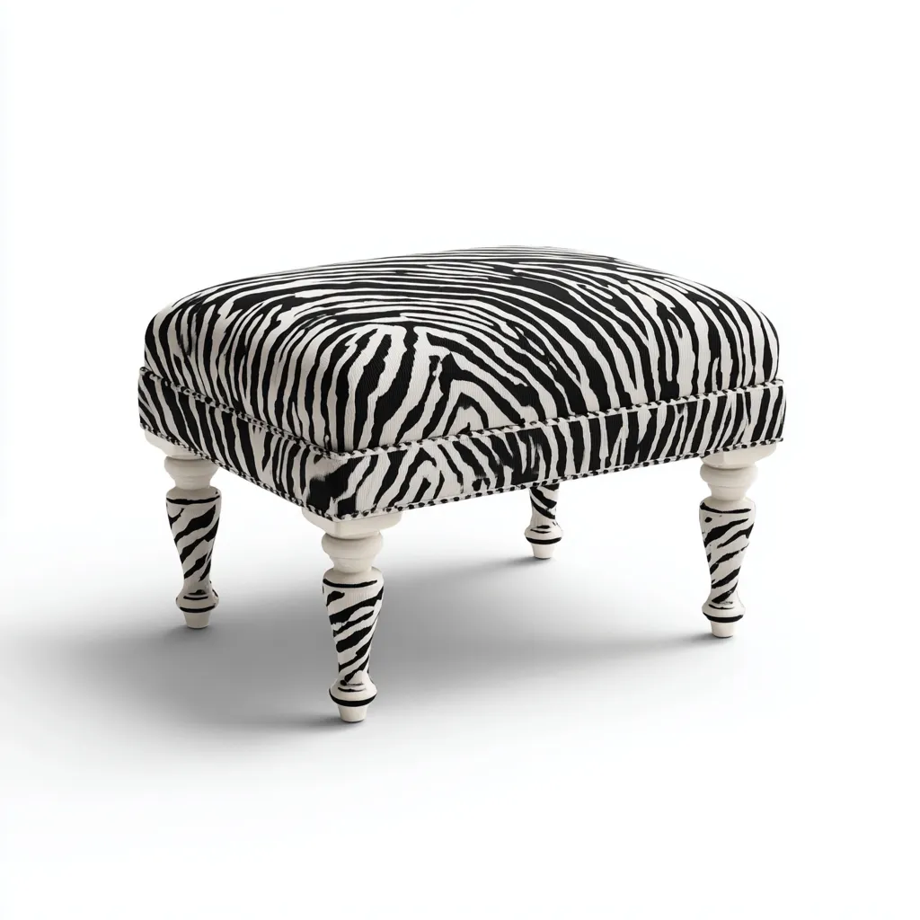 Pouf - tessuto-legno - 60x50x46cm - bianco-nero - moderno-Cottagonest