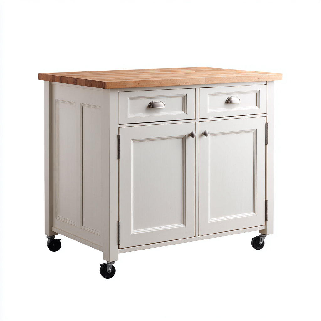 Isola da cucina - legno - 122x60x94cm - bianco-naturale - design contemporaneo-Cottagonest