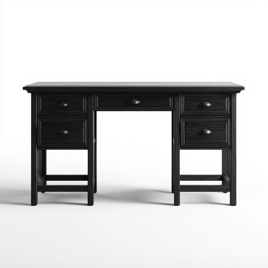 Scrivania - legno - 150x60x76cm - nero - design classico-Cottagonest