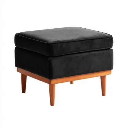 Pouf - tessuto-legno - 52x52x45 cm - nero-naturale - design moderno-Cottagonest