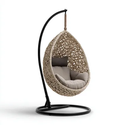 Poltrona sospesa da giardino-rattan-metallo-tessuto-110x100x188cm-naturale-grigio-design moderno-Cottagonest