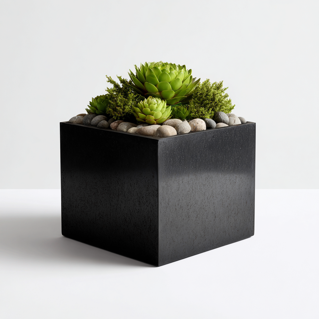 Vaso per piante-metallo-28x28x22cm-nero-design moderno-Cottagonest