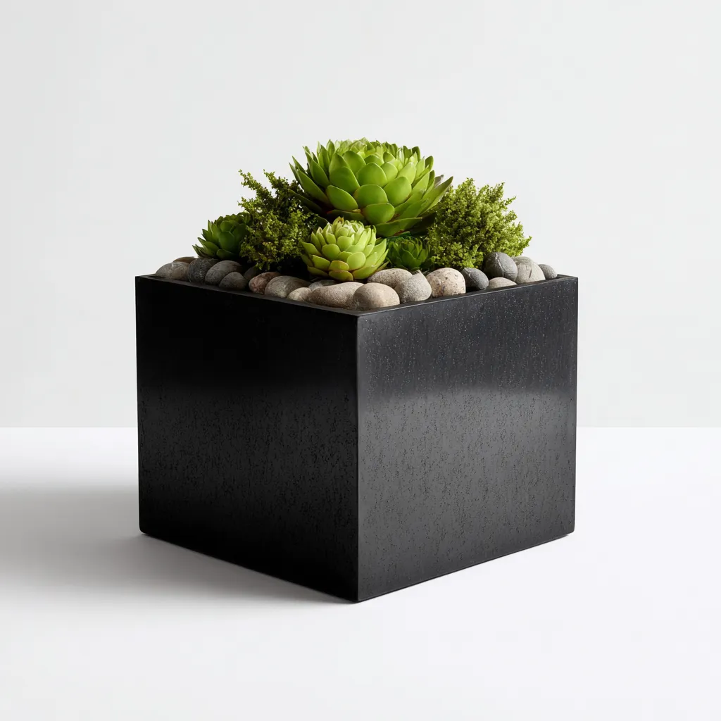 Vaso per piante-metallo-28x28x22cm-nero-design moderno-Cottagonest