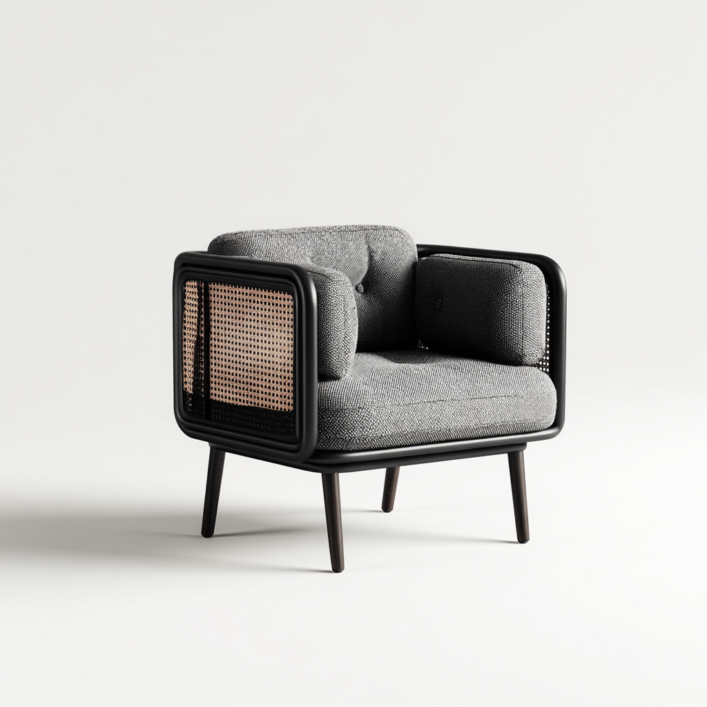 Poltrona da giardino-tessuto-legno-rattan-88x76x82cm-nero-grigio-naturale-design moderno-Cottagonest