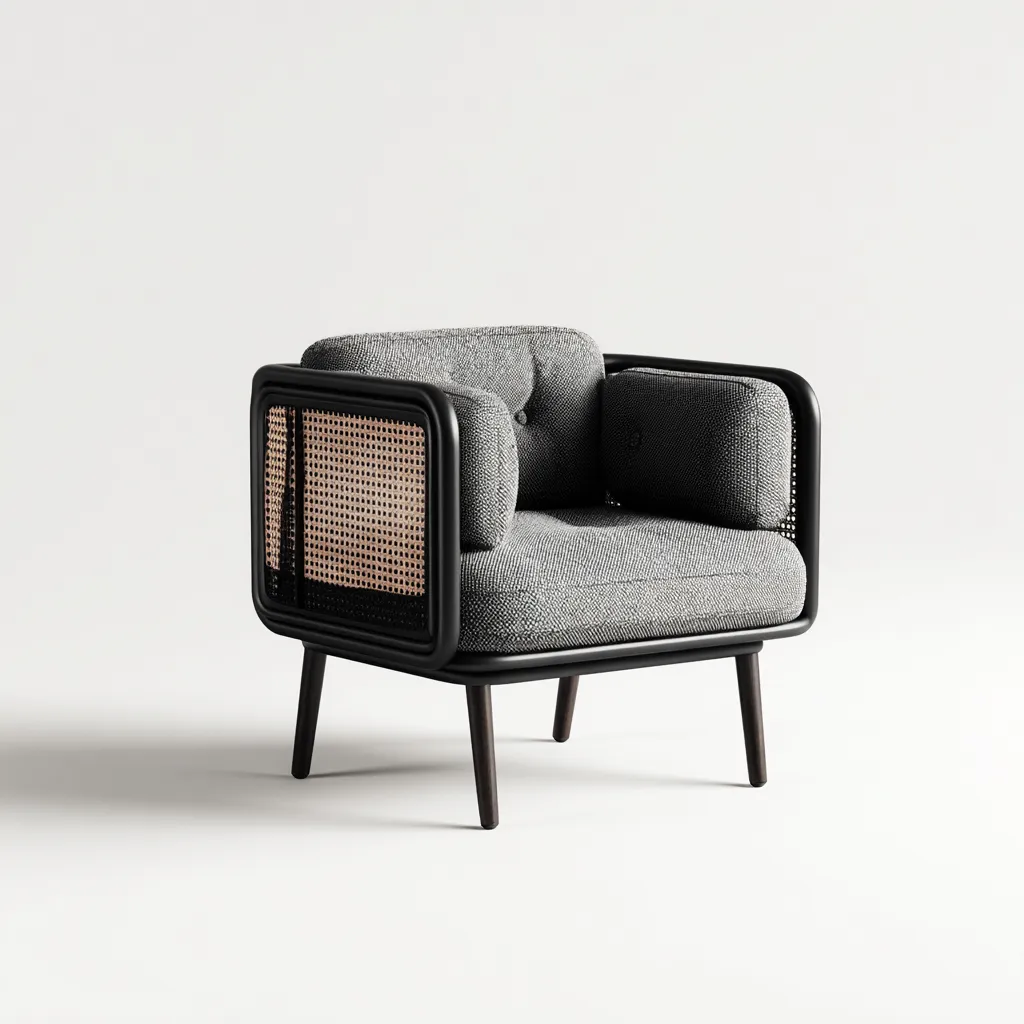 Poltrona da giardino-tessuto-legno-rattan-88x76x82cm-nero-grigio-naturale-design moderno-Cottagonest