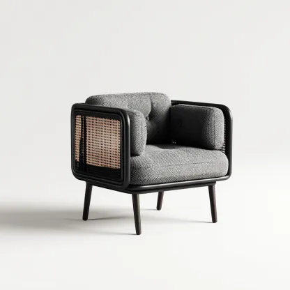 Poltrona da giardino-tessuto-legno-rattan-88x76x82cm-nero-grigio-naturale-design moderno-Cottagonest