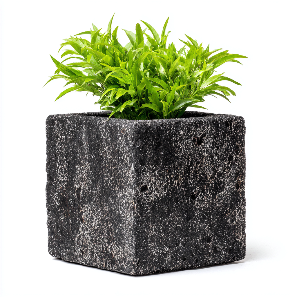 Vaso per piante-pietra lavica-25x25x25cm-nero-design naturale-Cottagonest