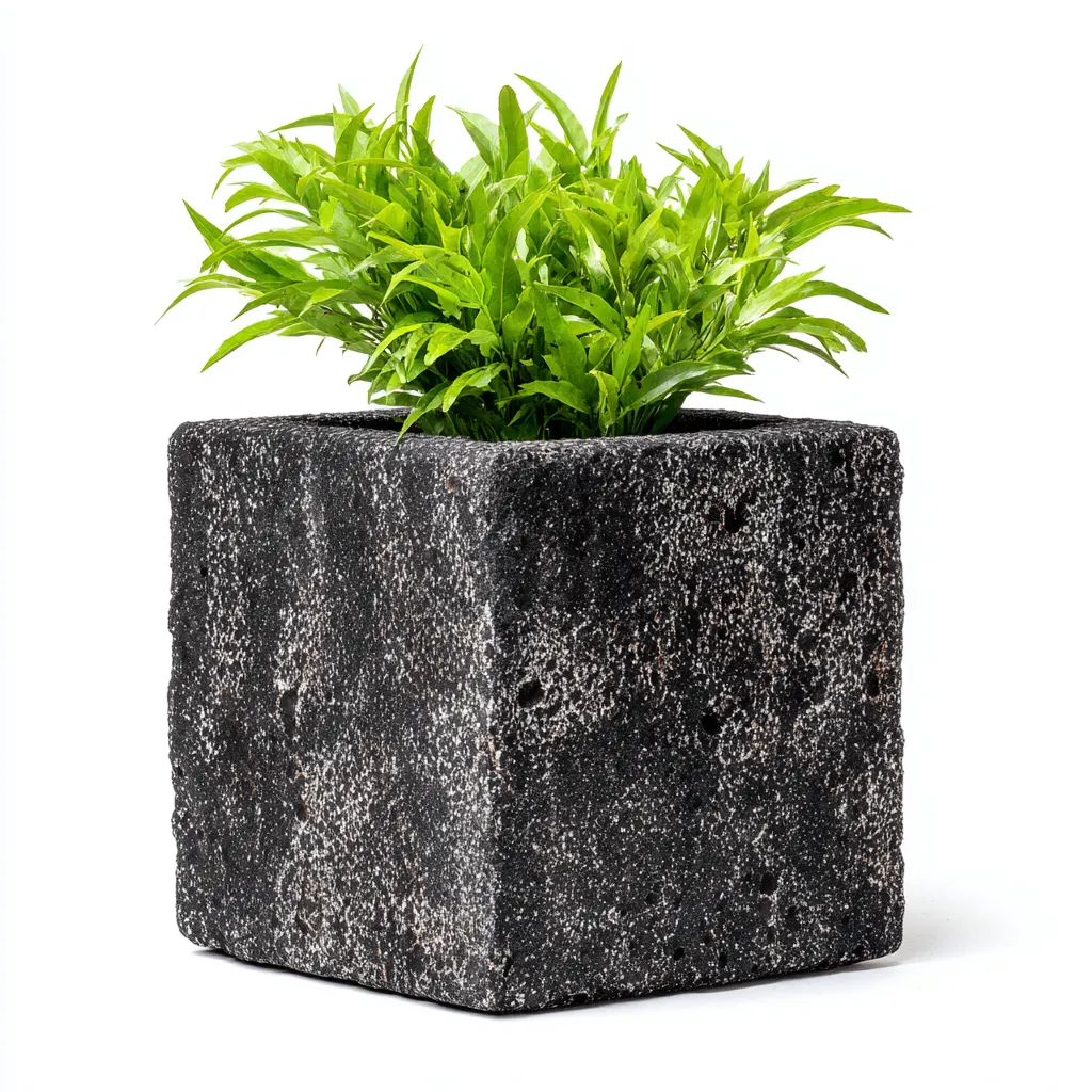 Vaso per piante-pietra lavica-25x25x25cm-nero-design naturale-Cottagonest