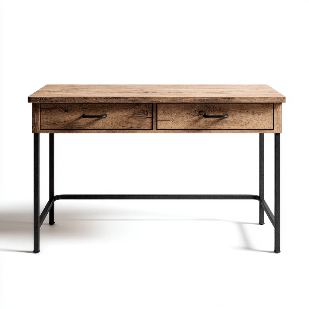 Scrivania - legno-metallo - 128x55x77cm - rovere naturale-nero - design industriale-Cottagonest