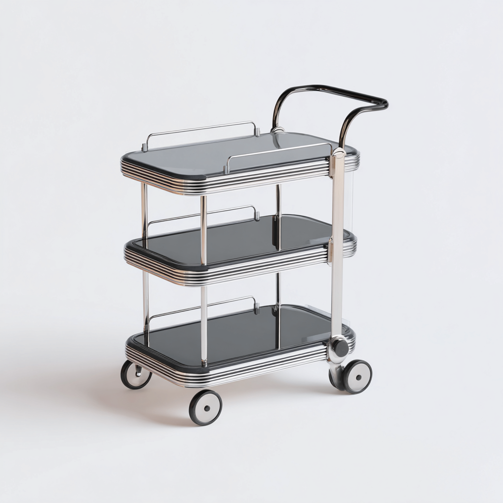 Carrello da cucina - metallo-vetro - 84x47x93cm - argento-nero - design moderno-Cottagonest