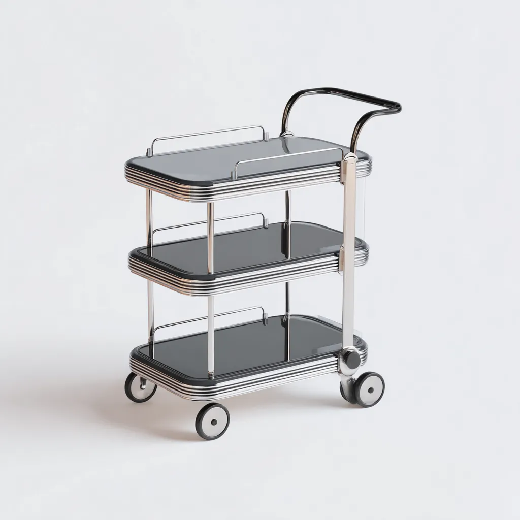 Carrello da cucina - metallo-vetro - 84x47x93cm - argento-nero - design moderno-Cottagonest