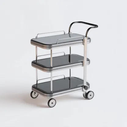 Carrello da cucina - metallo-vetro - 84x47x93cm - argento-nero - design moderno-Cottagonest