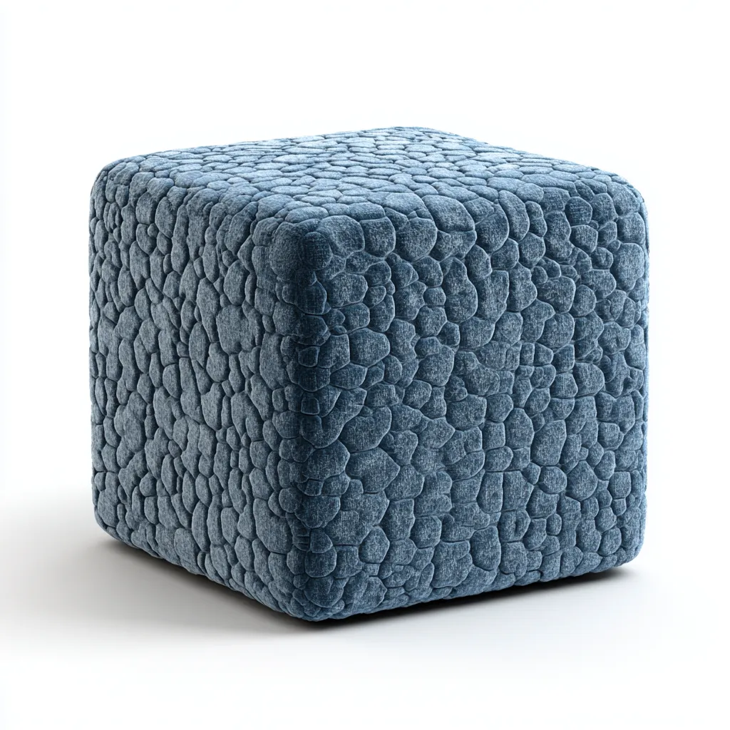 Pouf - tessuto - 43x43x45 cm - grigio-blu - design lavorato-Cottagonest