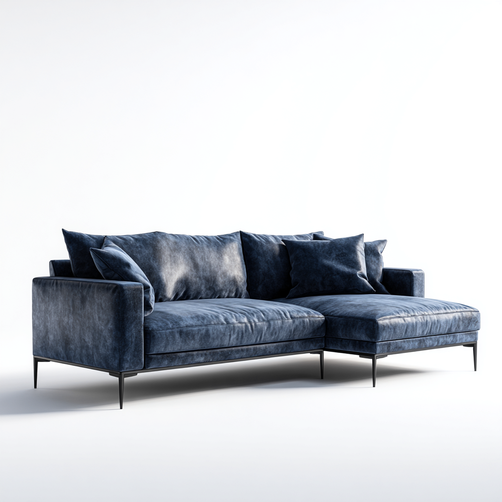 Divano angolare-tessuto-metallo-294x170x83cm-blu design moderno-Cottagonest