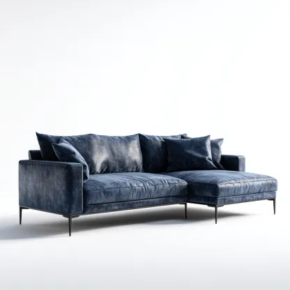 Divano angolare-tessuto-metallo-294x170x83cm-blu design moderno-Cottagonest