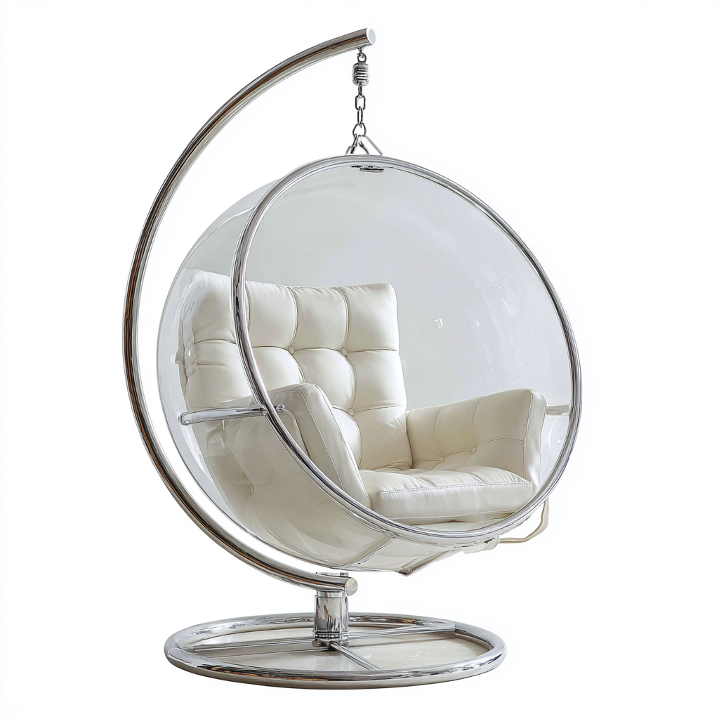 Poltrona sospesa da giardino-acrilico-metallo-tessuto-115x110x160cm-bianco-design moderno-Cottagonest