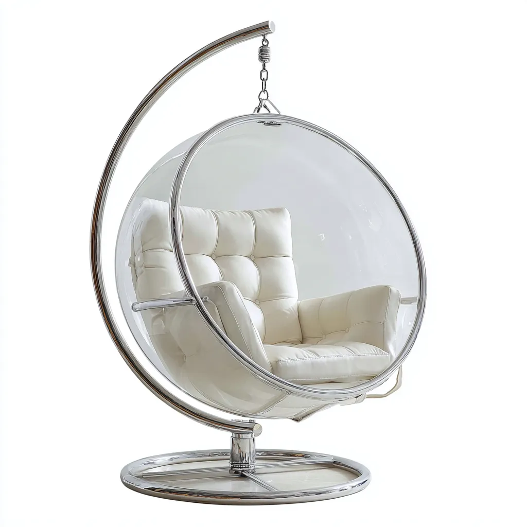 Poltrona sospesa da giardino-acrilico-metallo-tessuto-115x110x160cm-bianco-design moderno-Cottagonest