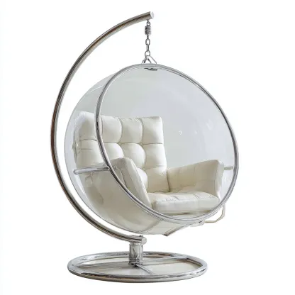 Poltrona sospesa da giardino-acrilico-metallo-tessuto-115x110x160cm-bianco-design moderno-Cottagonest