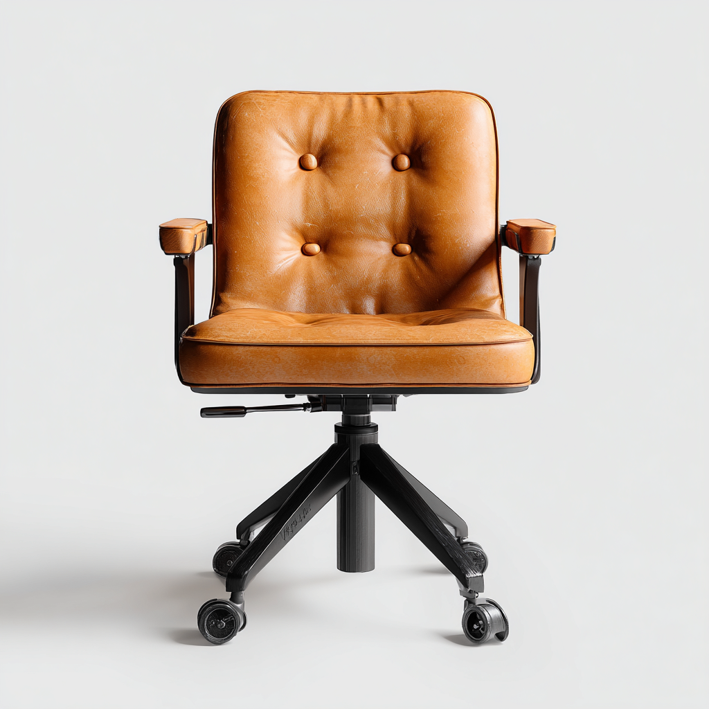 Sedia da ufficio - pelle-metallo - 62x59x94cm - marrone-nero - design vintage-Cottagonest