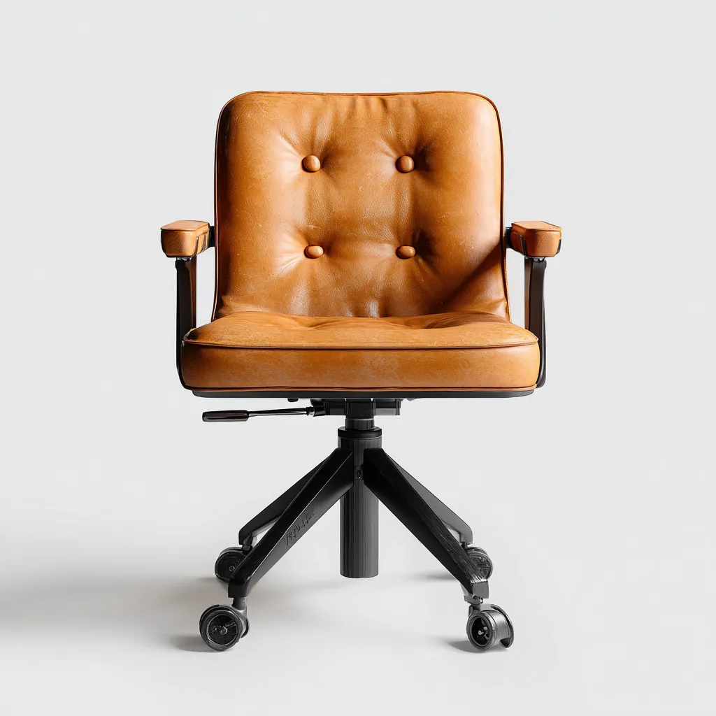 Sedia da ufficio - pelle-metallo - 62x59x94cm - marrone-nero - design vintage-Cottagonest