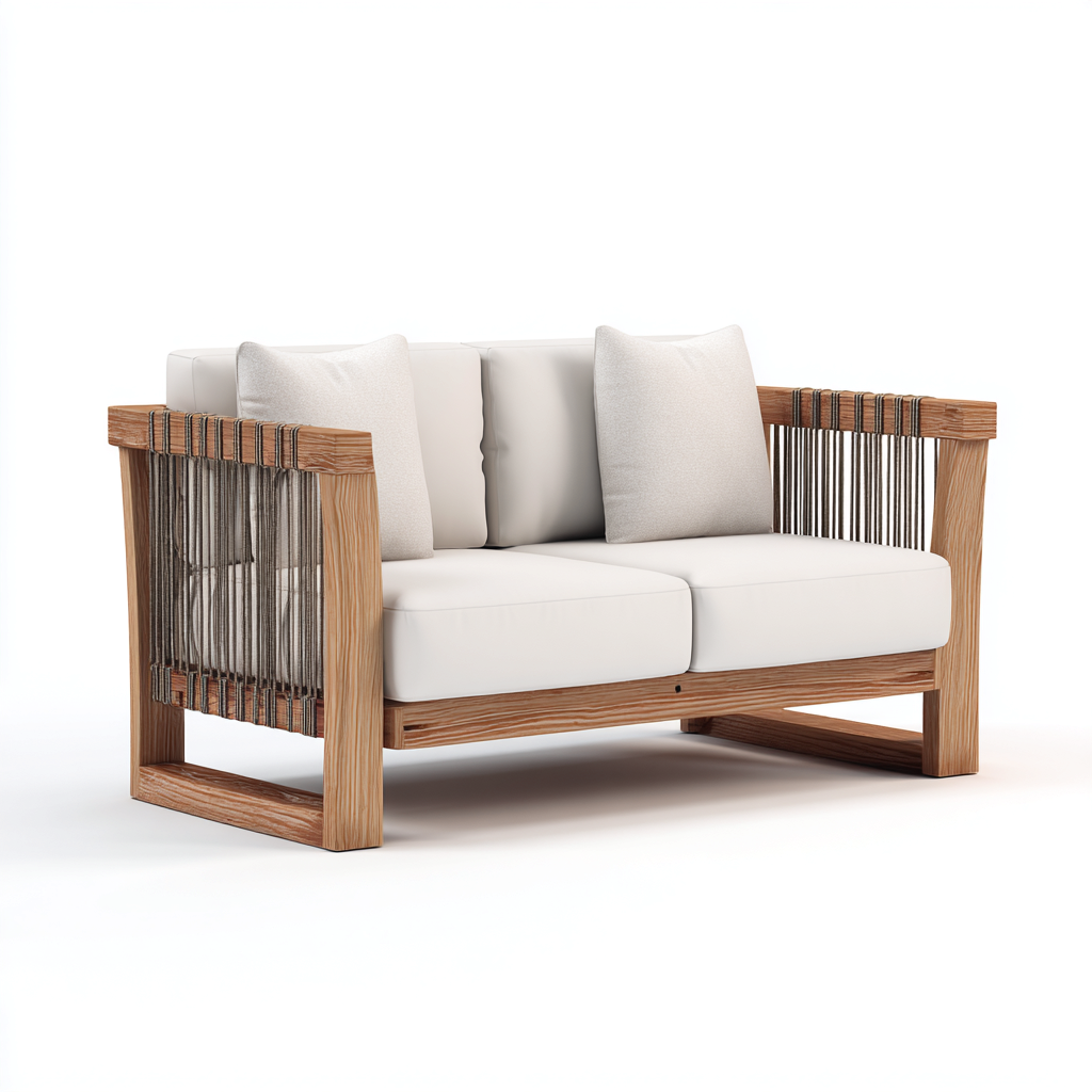 Divani da esterno - legno - corda - 145x82x85 cm - bianco - design moderno-Cottagonest