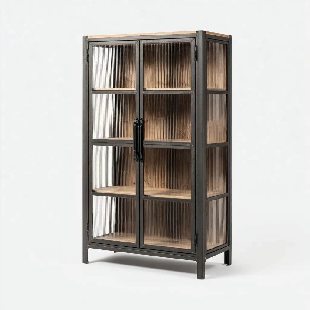 Vetrina-metallo-legno-vetro-95x42x178cm-nero-rovere-design industriale-Cottagonest