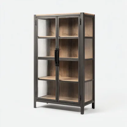 Vetrina-metallo-legno-vetro-95x42x178cm-nero-rovere-design industriale-Cottagonest