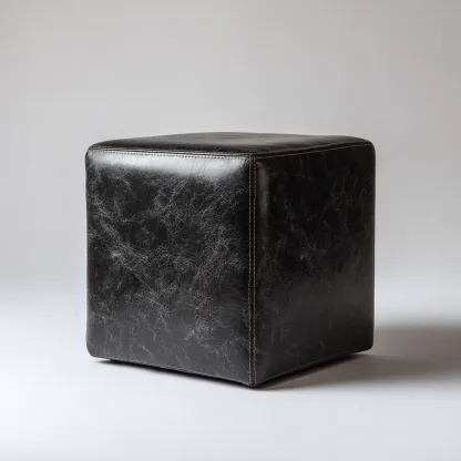 Pouf - pelle-legno - 46x46x48cm - nero - moderno-Cottagonest
