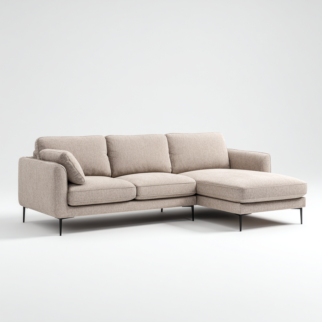 Divano angolare-tessuto-metallo-264x161x85cm-beige-design moderno-Cottagonest