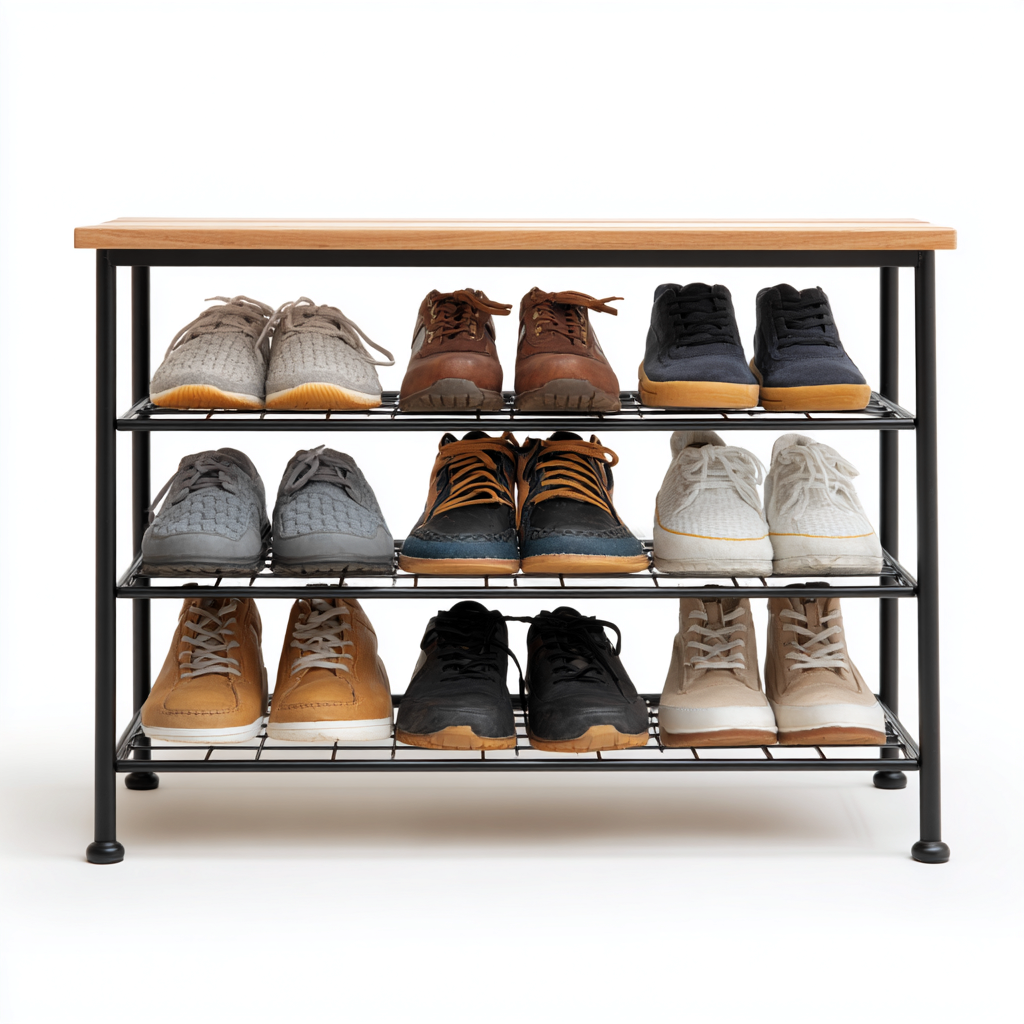 Scarpiera-Acciaio-Legno-83x33x76cm-nero-legno naturale-Design Moderno-Cottagonest