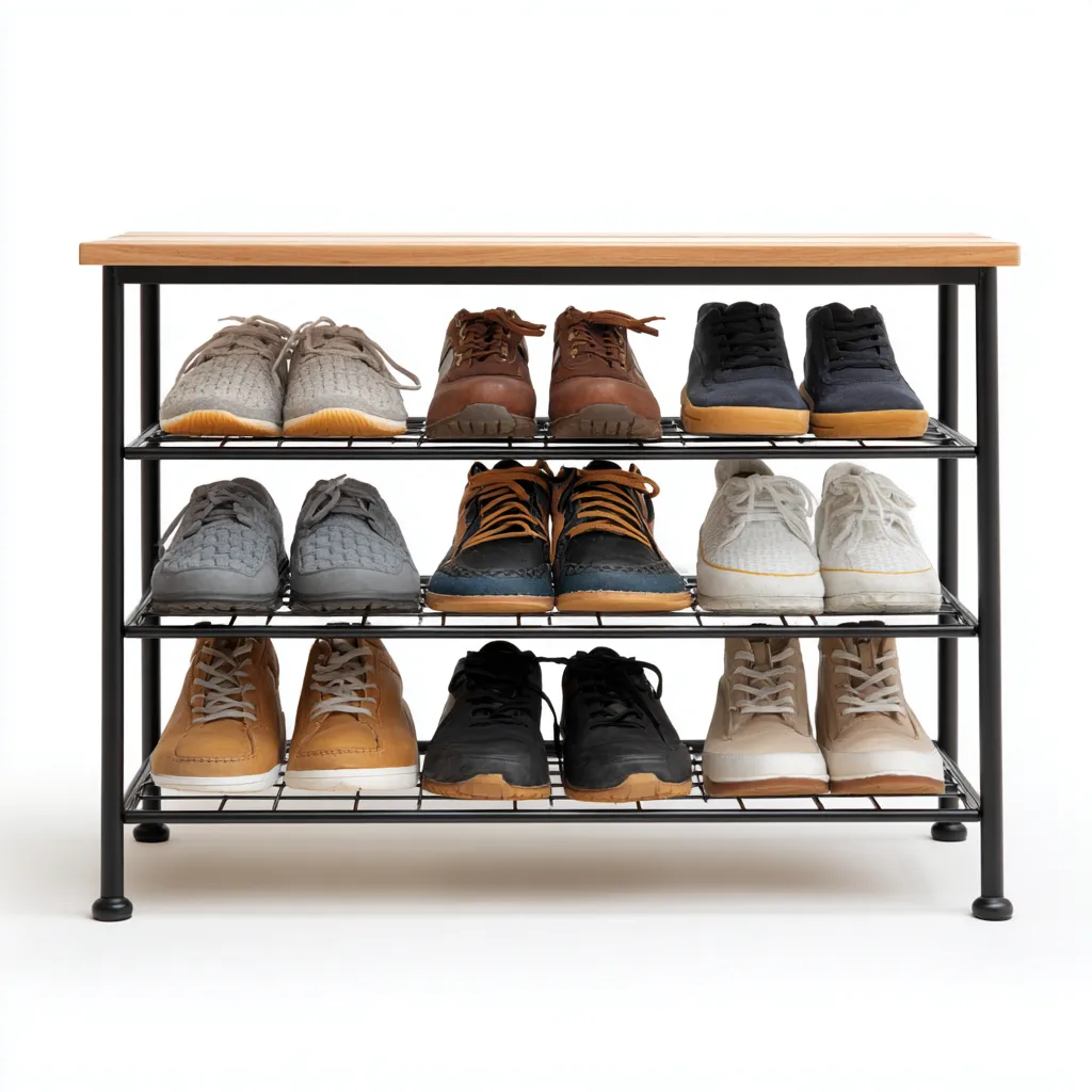 Scarpiera-Acciaio-Legno-83x33x76cm-nero-legno naturale-Design Moderno-Cottagonest