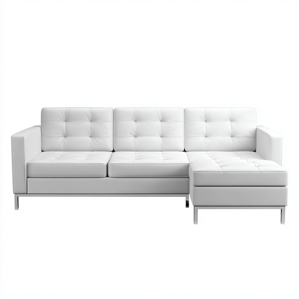 Divano angolare-similpelle-metallo-256x158x84cm-bianco-design moderno-Cottagonest