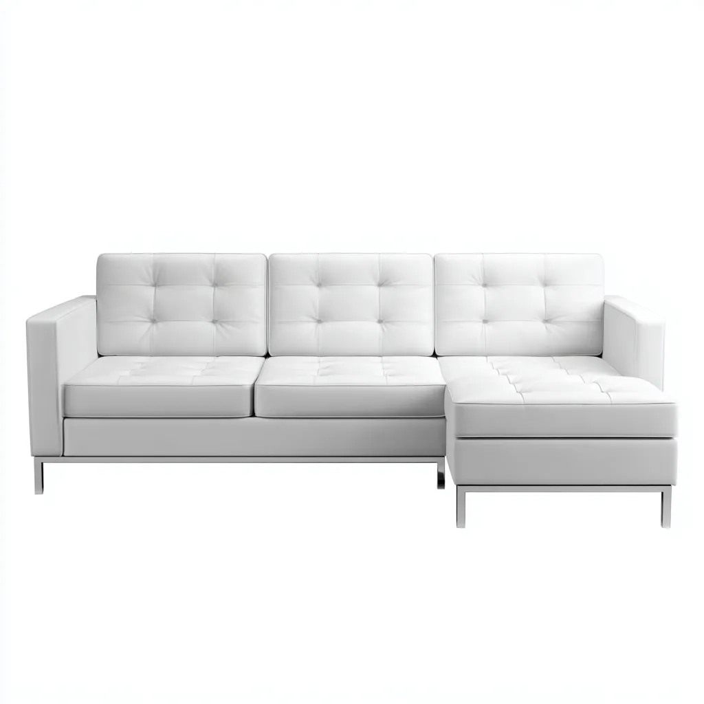 Divano angolare-similpelle-metallo-256x158x84cm-bianco-design moderno-Cottagonest