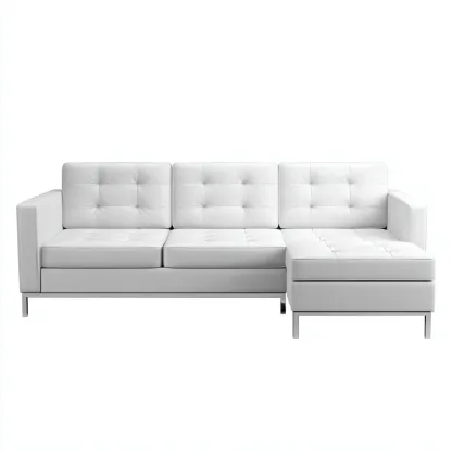 Divano angolare-similpelle-metallo-256x158x84cm-bianco-design moderno-Cottagonest