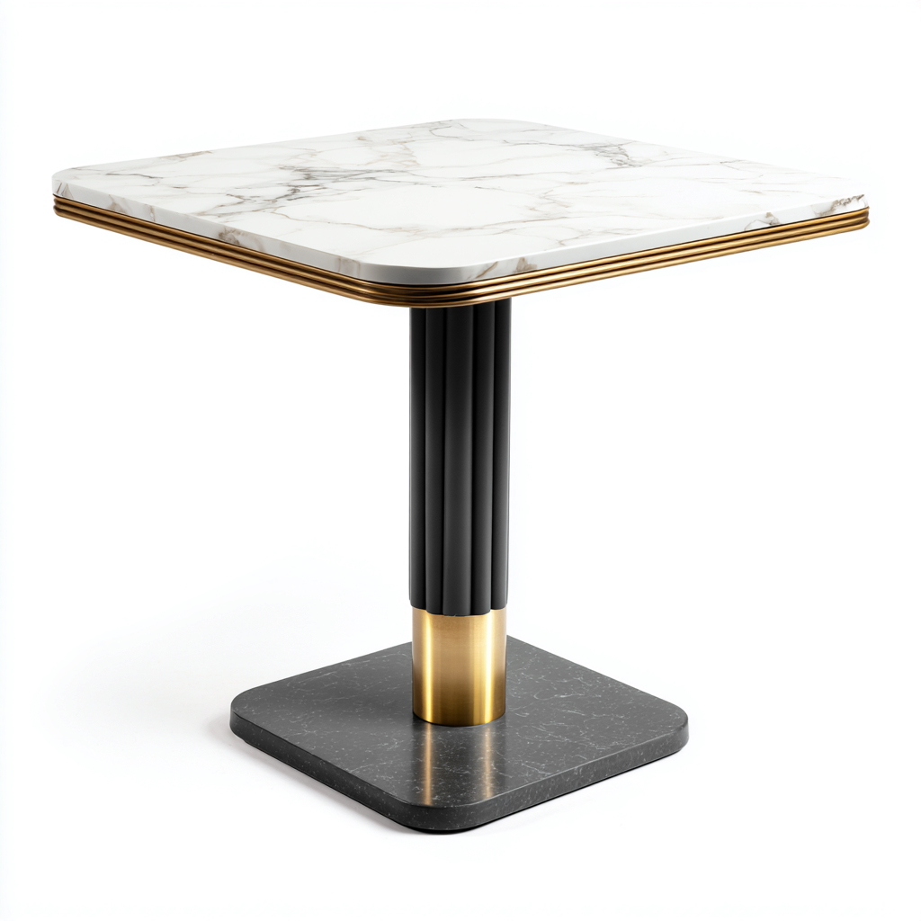 Tavolo da pranzo - marmo-metallo - 82x82x76 cm - bianco marmo-nero-ottone - design moderno-Cottagonest