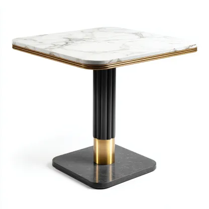 Tavolo da pranzo - marmo-metallo - 82x82x76 cm - bianco marmo-nero-ottone - design moderno-Cottagonest